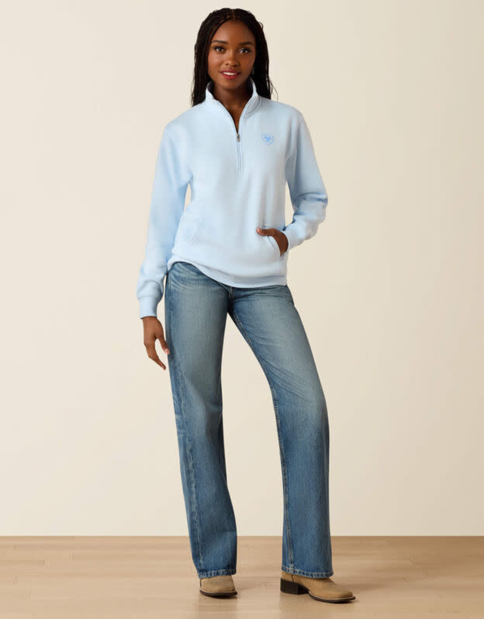 Ariat Womens Ariat Light Blue Foundation Logo 1/2 Zip Pullover Sweatshirt