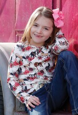 Girls Cruel Girl White Floral Horse Print Rib Knit Long Sleeve Shirt