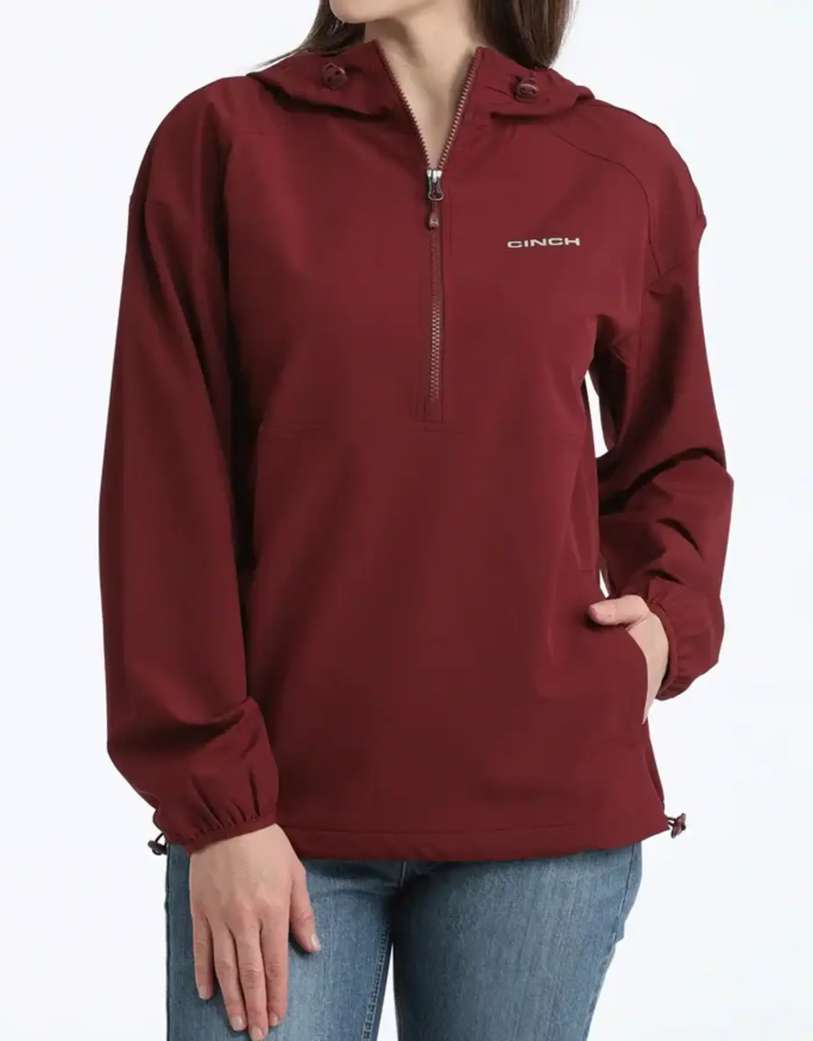 Cinch Womens Cinch Burgundy Half Zip Hooded Pullover Windbreaker