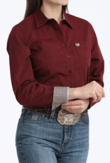 Cinch Womens Cinch Burgundy Stretch Arena Fit Long Sleeve Button Western Shirt