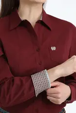 Cinch Womens Cinch Burgundy Stretch Arena Fit Long Sleeve Button Western Shirt