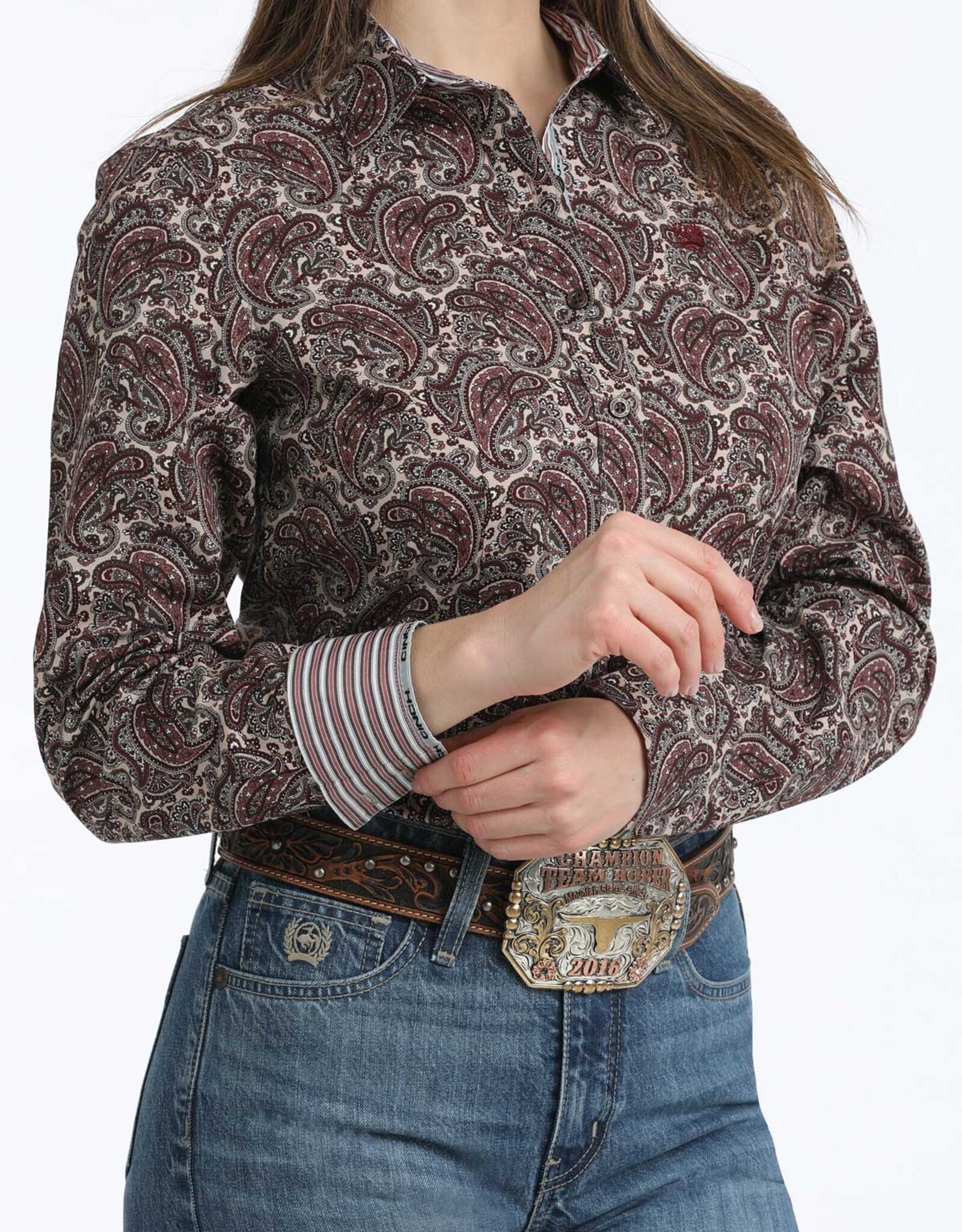 Cinch Womens Cinch Burgundy Paisley Long Sleeve Western Button Shirt