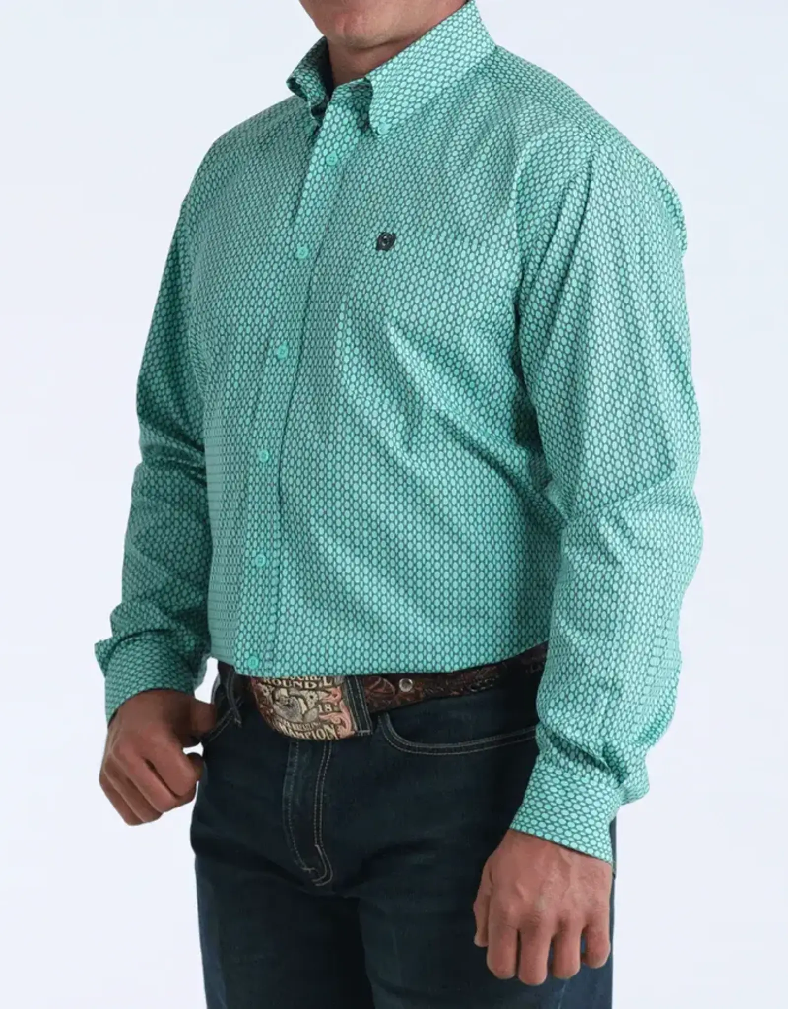 Cinch Mens Classic Cinch Turquoise Blue Charcoal Print Long Sleeve Western Button Shirt