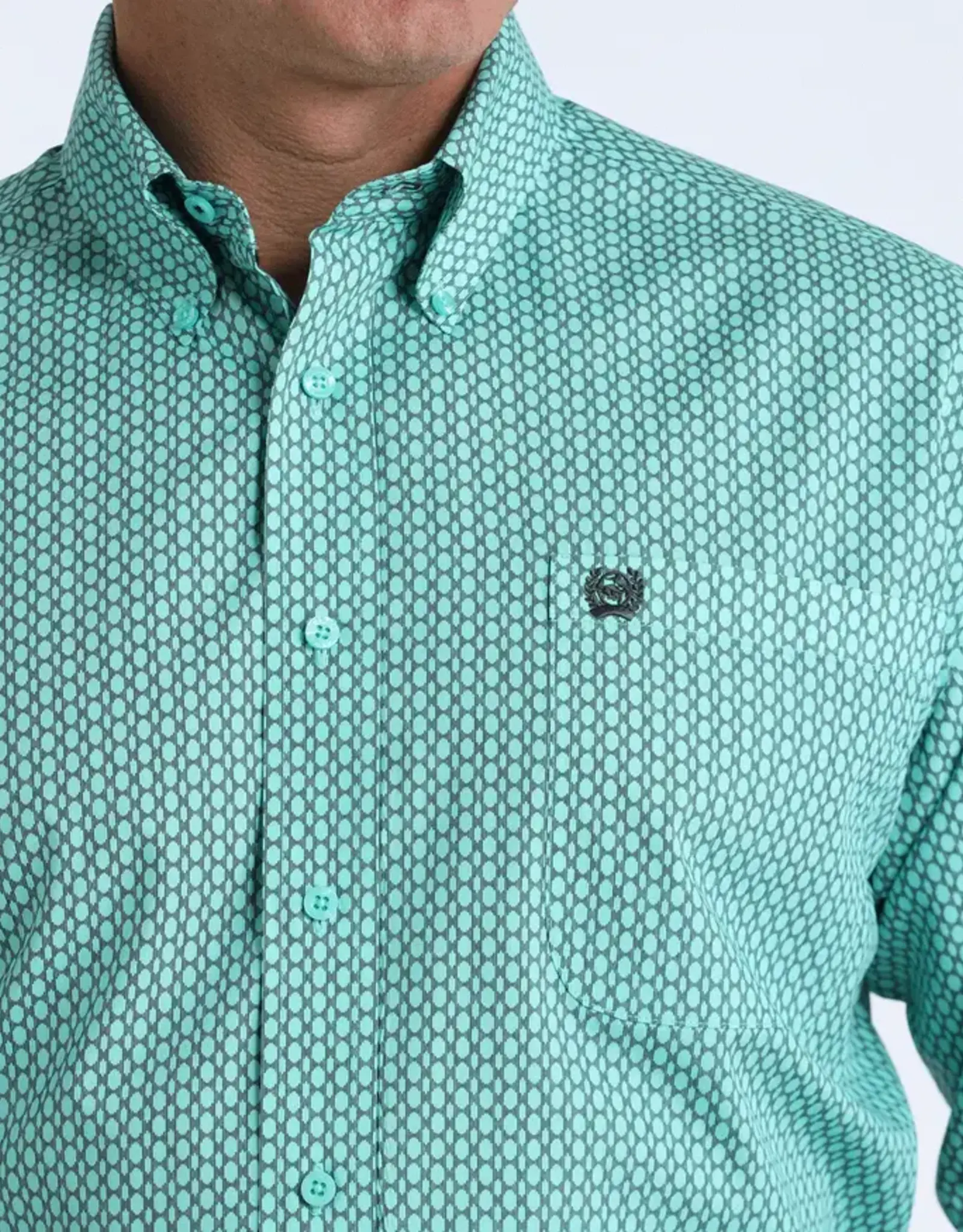 Cinch Mens Classic Cinch Turquoise Blue Charcoal Print Long Sleeve Western Button Shirt