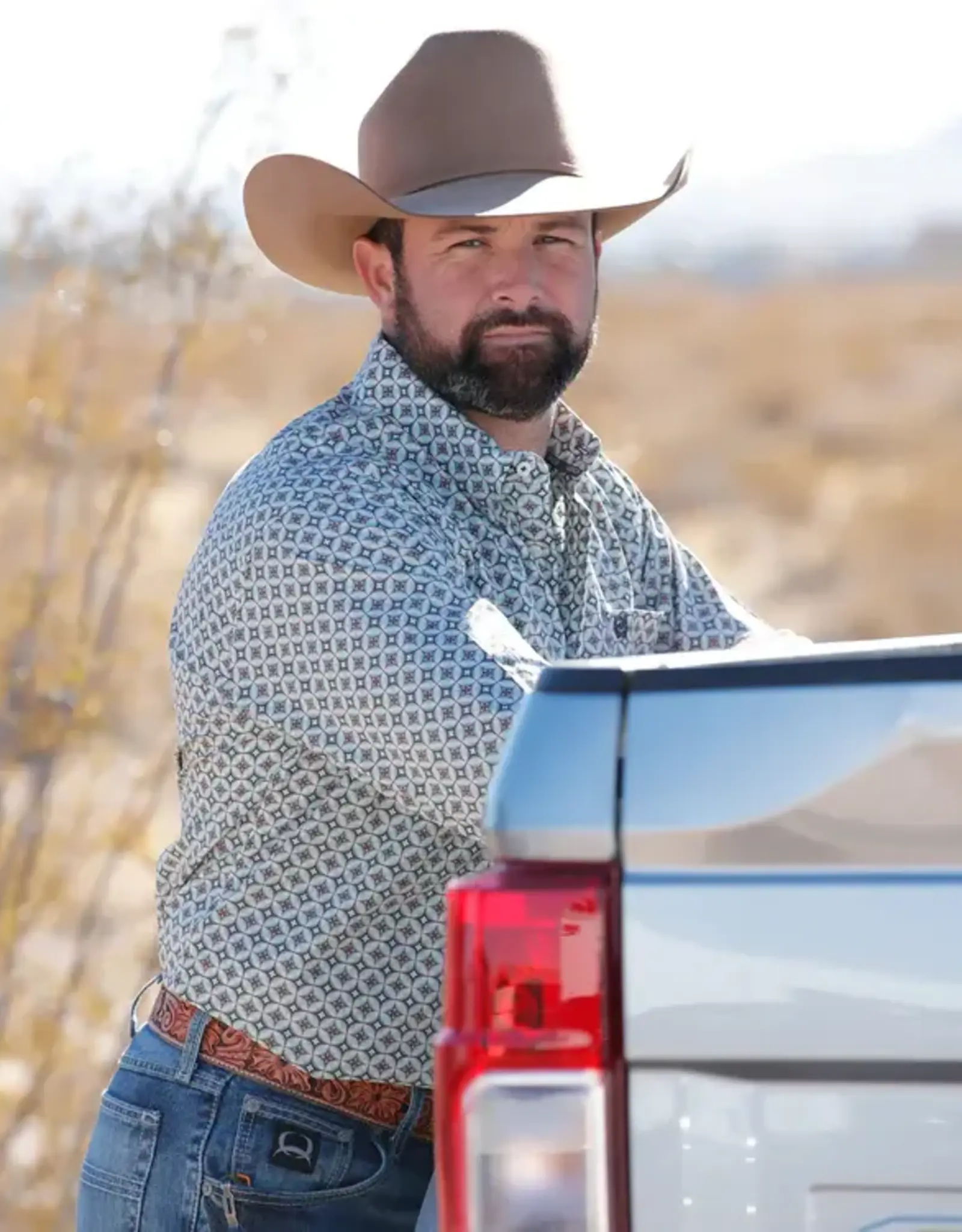 Cinch Mens Classic Cinch Cream Olive Print Long Sleeve Western Button Shirt