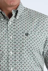 Cinch Mens Classic Cinch Cream Olive Print Long Sleeve Western Button Shirt