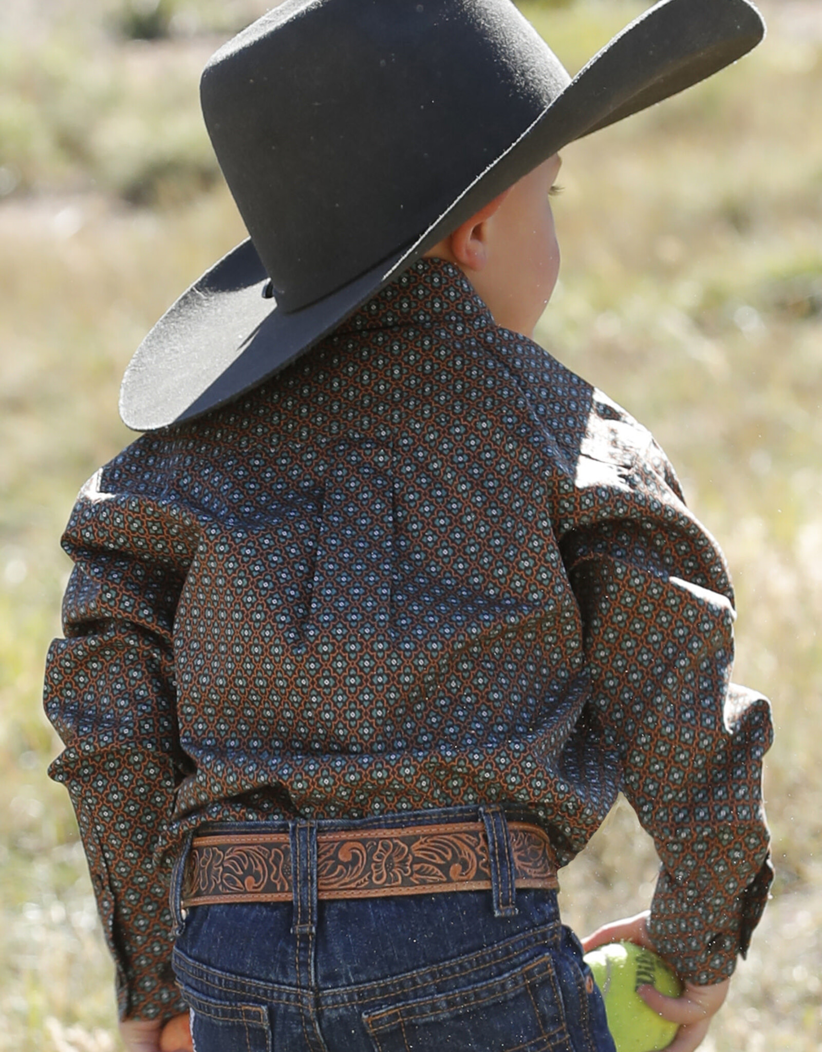 Cinch Boys Toddler Cinch Chocolate and Green Print Long Sleeve Western Button Shirt