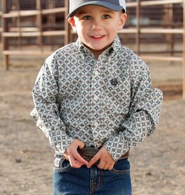 Cinch Boys Toddler Cinch Cream and Olive Print Long Sleeve Western Button Shirt