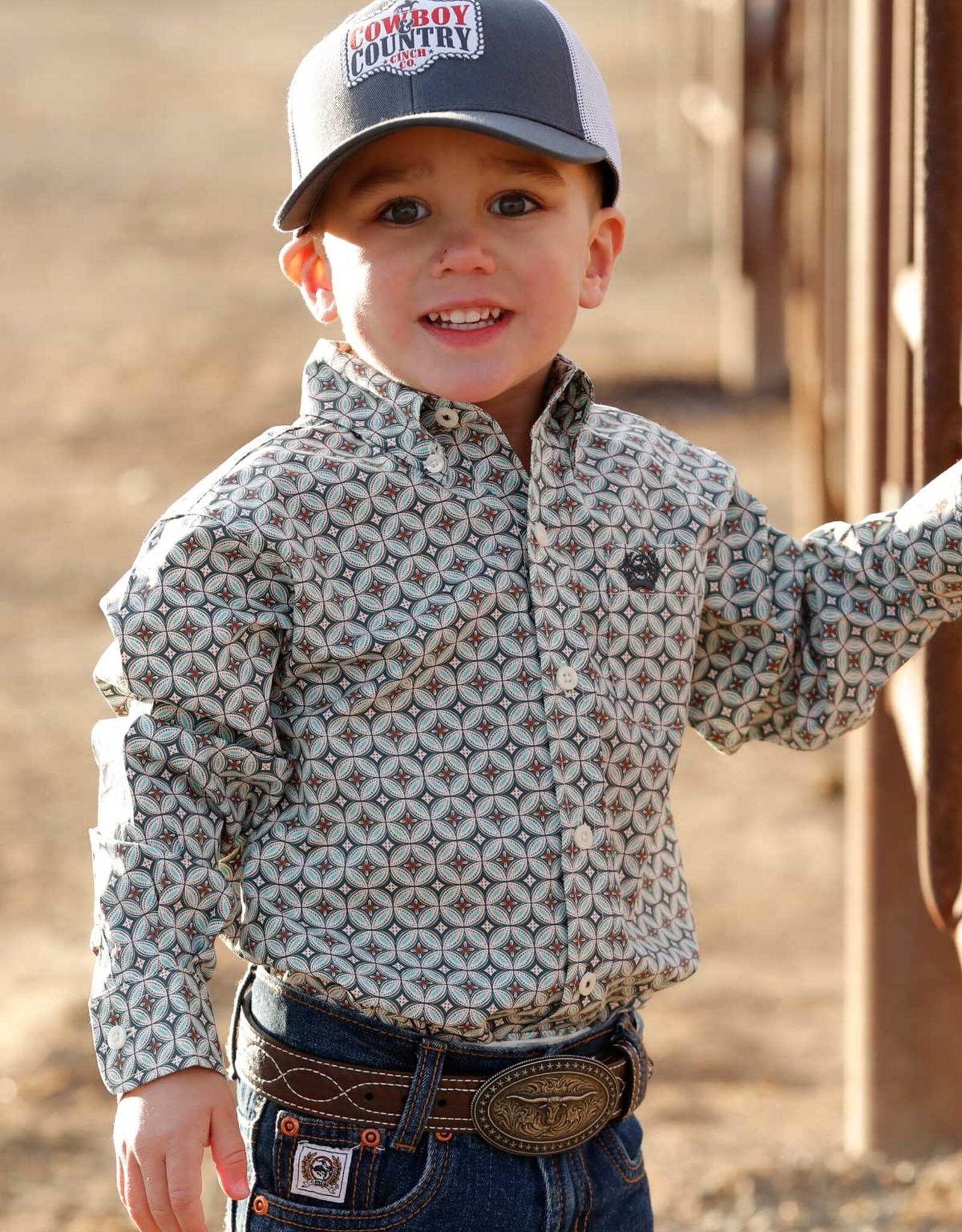 Cinch Boys Infant Cinch Long Sleeve Cream Olive Western Button Shirt