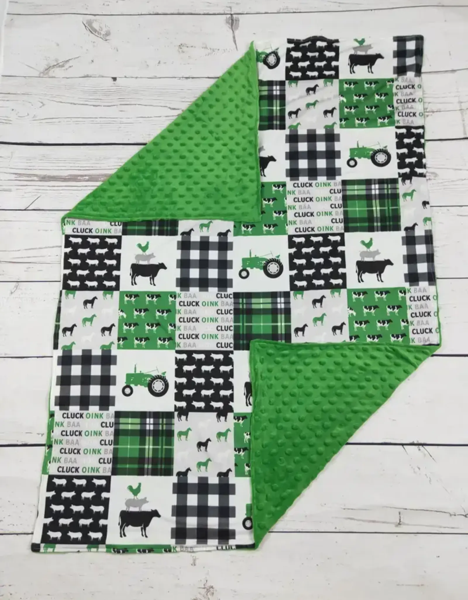 Sassy Kids Palace Green Farm Yard Minky Blanket 29" x 43"