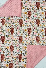 Sassy Kids Palace Baby Pink Highland Cows and Flowers Minky Blanket 29" x 43"