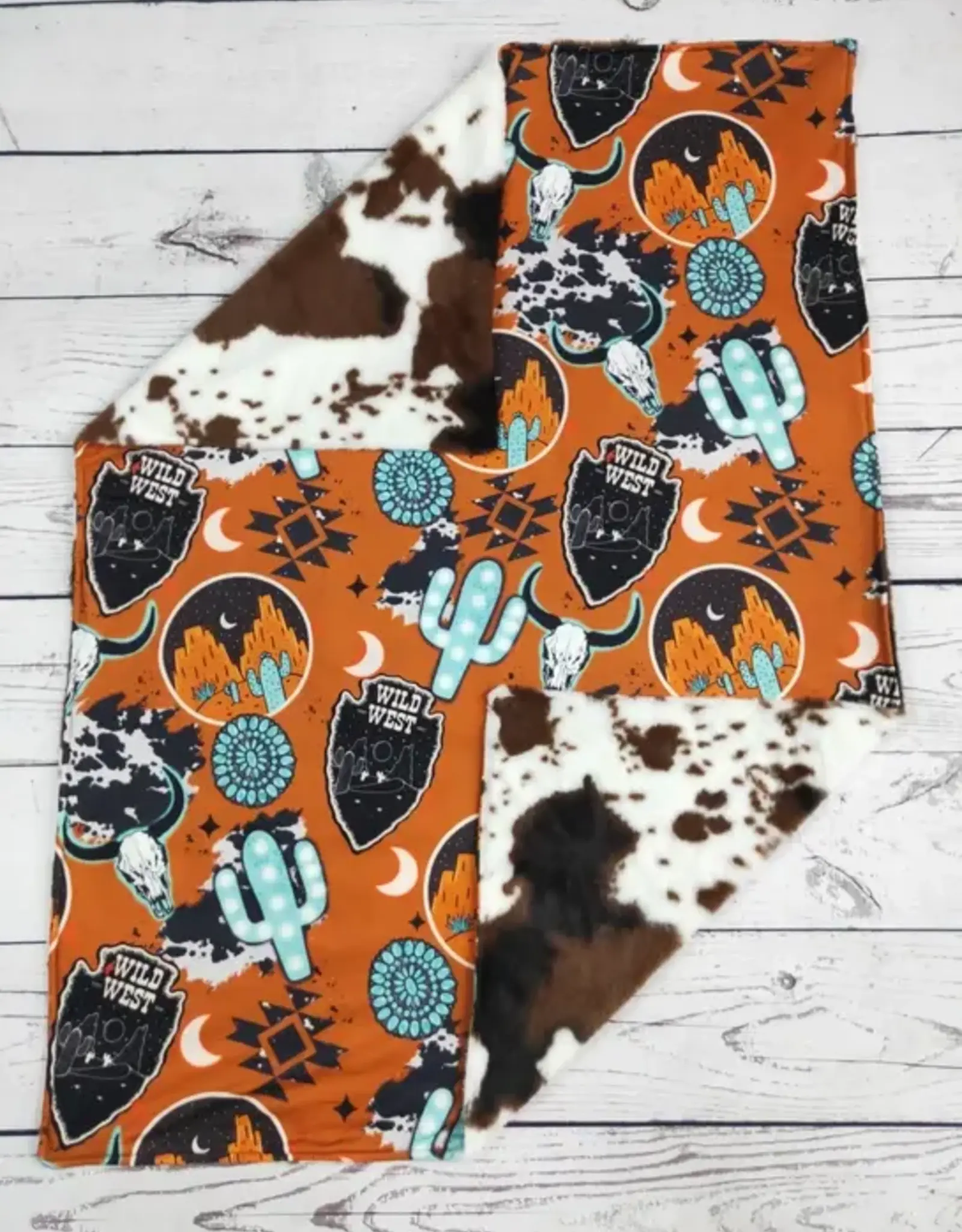 Sassy Kids Palace Wild West Cow Print Fleece Lined Baby Blanket 29" x 43"