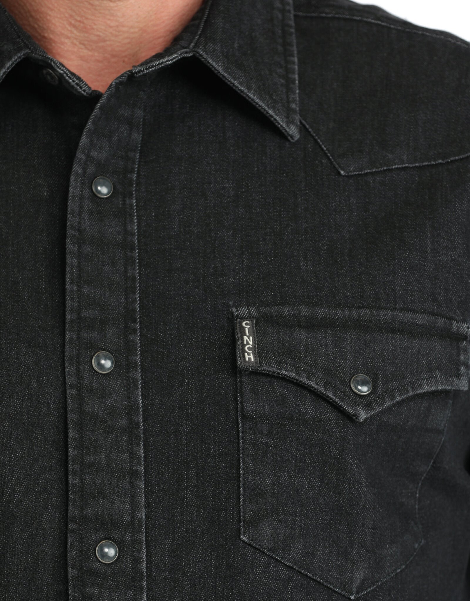 Cinch Mens Cinch Heavy Black Denim Long Sleeve Western Snap Shirt