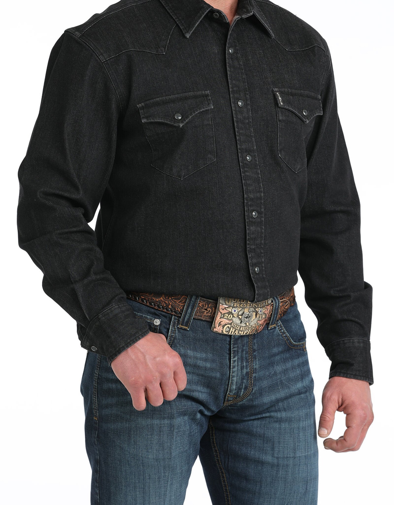 Cinch Mens Cinch Heavy Black Denim Long Sleeve Western Snap Shirt