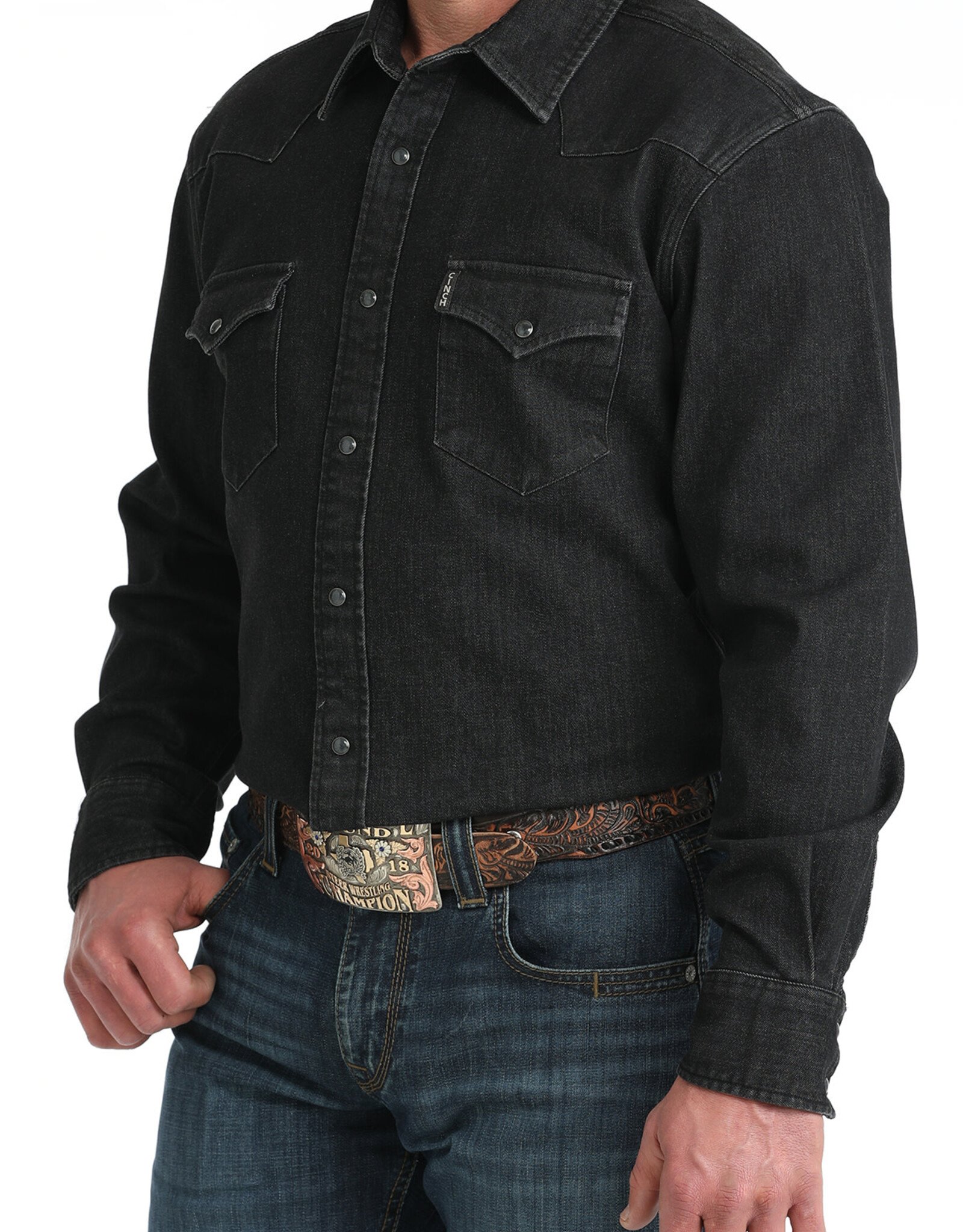 Cinch Mens Cinch Heavy Black Denim Long Sleeve Western Snap Shirt