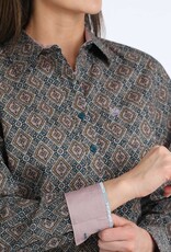 Cinch Womens Cinch Brown Lilac Print Arena Fit Long Sleeve Button Western Shirt