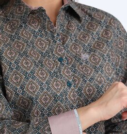 Cinch Womens Cinch Brown Lilac Print Arena Fit Long Sleeve Button Western Shirt