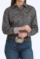 Cinch Womens Cinch Brown Lilac Print Arena Fit Long Sleeve Button Western Shirt