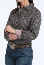 Cinch Womens Cinch Brown Lilac Print Arena Fit Long Sleeve Button Western Shirt