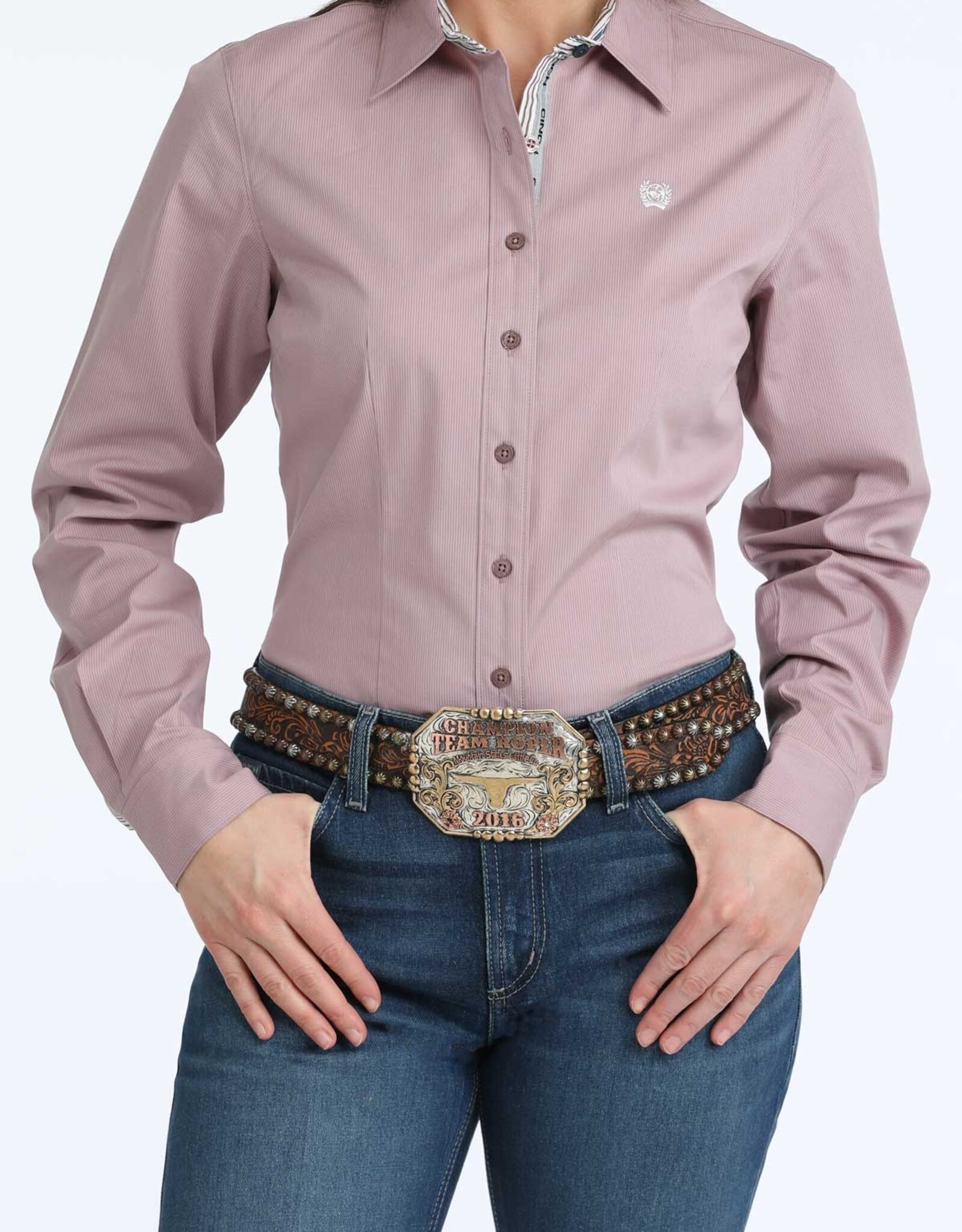 Cinch Womens Cinch Lilac Pinstripe Arena Fit Stretch Long Sleeve Button Western Shirt