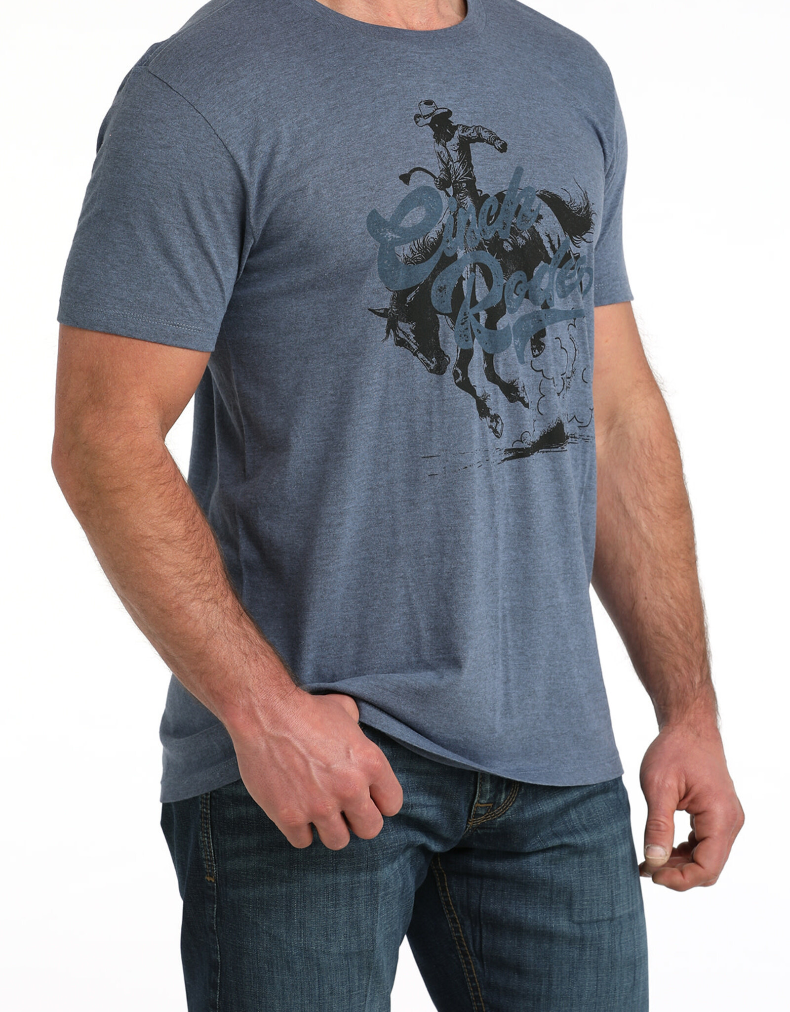 Cinch Mens Heather Blue Cinch Rodeo Short Sleeve T Shirt
