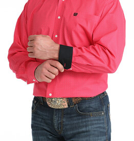 Cinch Mens Classic Cinch Stretch Hot Pink Black Print Long Sleeve Western Button Shirt