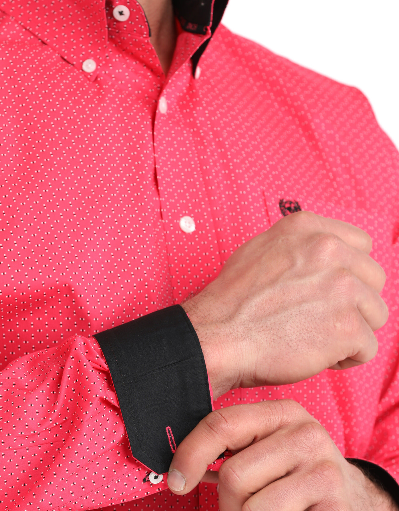 Cinch Mens Classic Cinch Stretch Hot Pink Black Print Long Sleeve Western Button Shirt