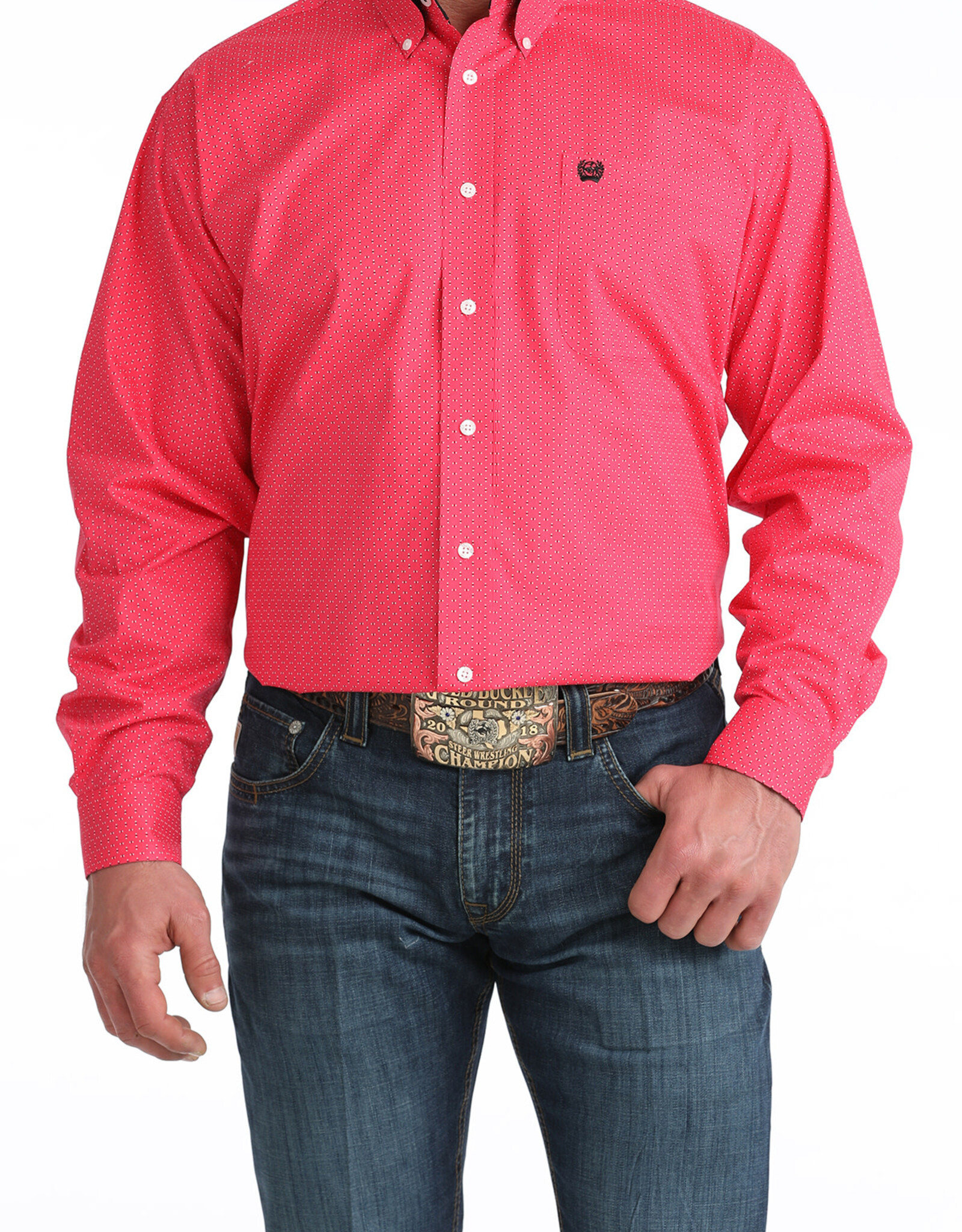 Cinch Mens Classic Cinch Stretch Hot Pink Black Print Long Sleeve Western Button Shirt