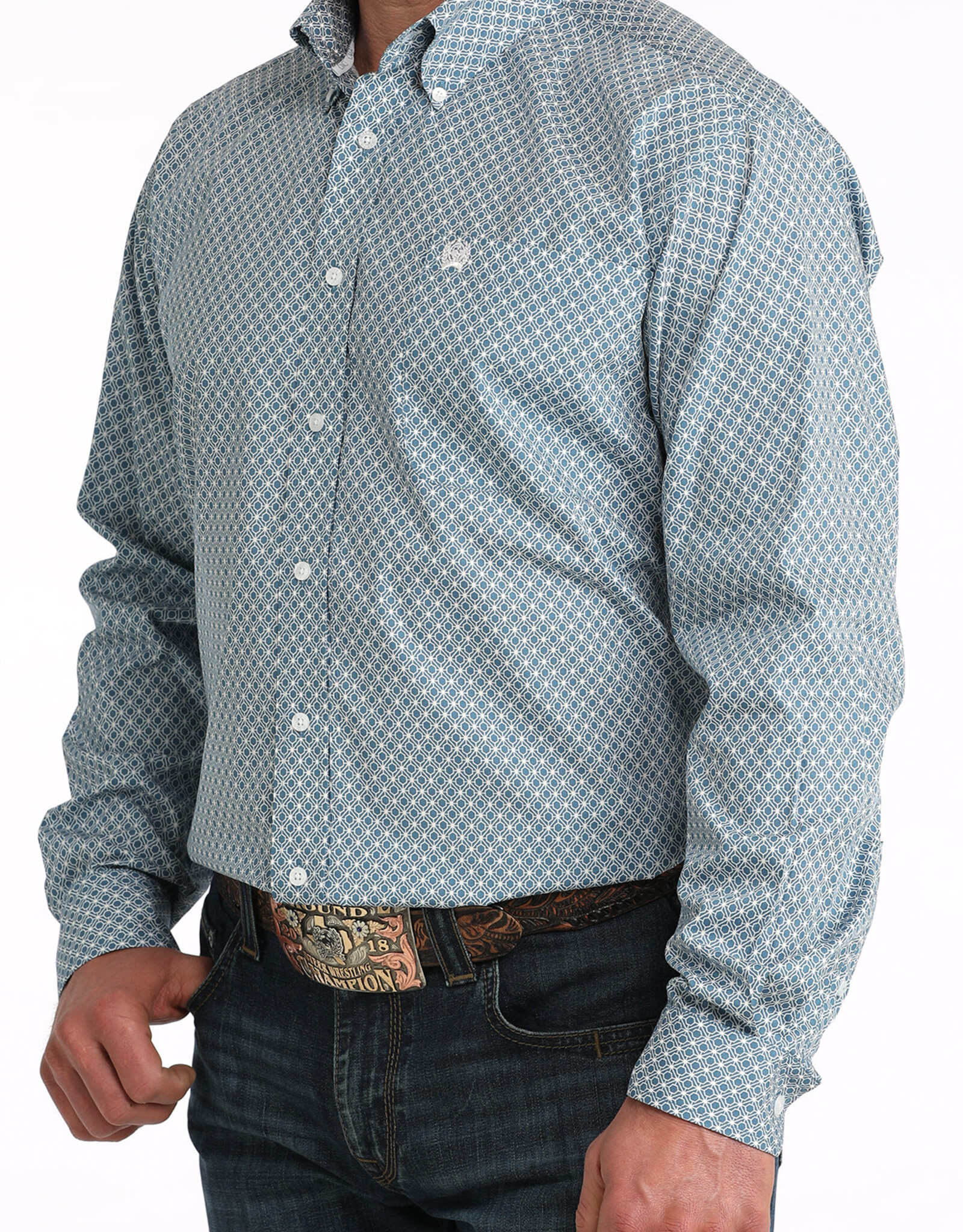 Cinch Mens Classic Cinch Blue Geo Print Long Sleeve Western Button Shirt