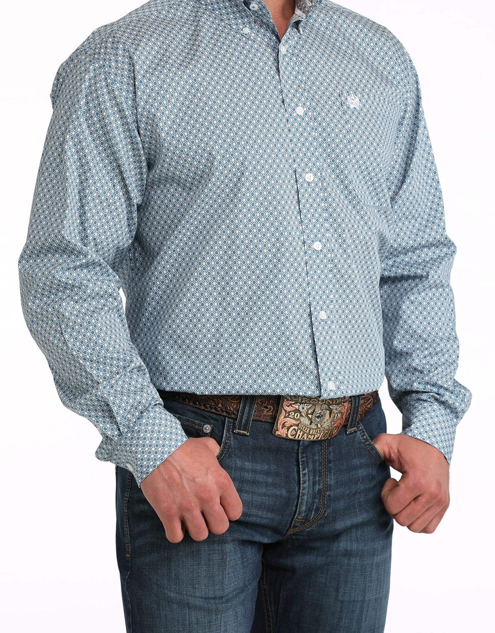 Cinch Mens Classic Cinch Blue Geo Print Long Sleeve Western Button Shirt