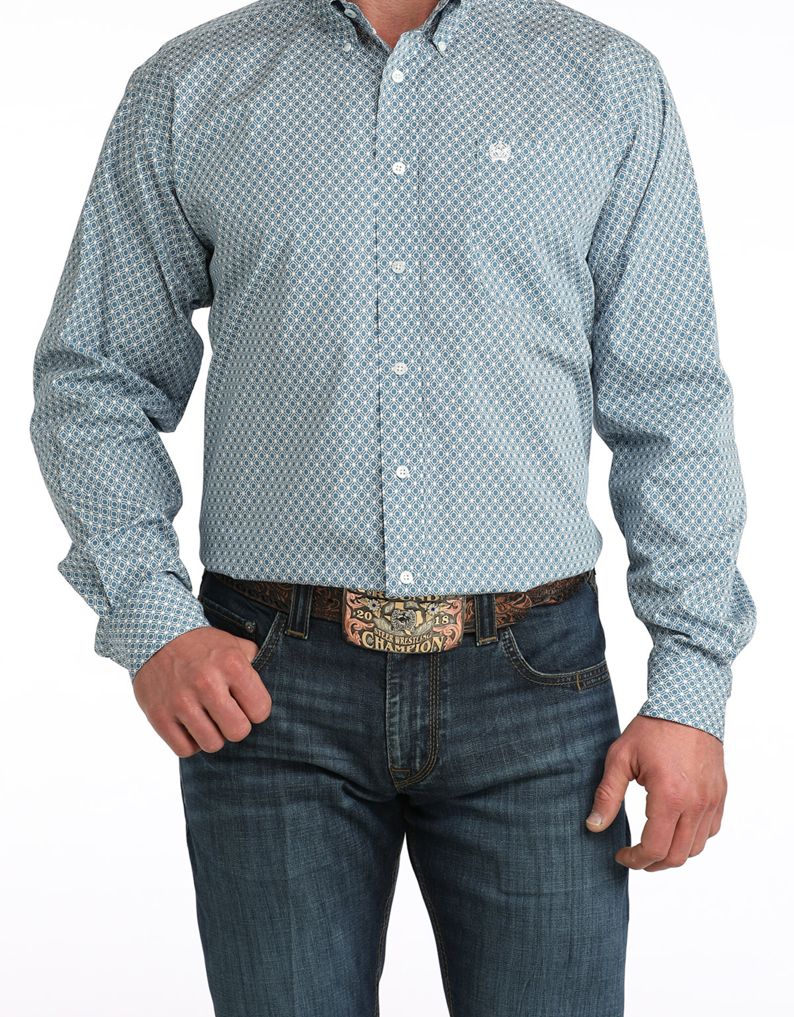 Cinch Mens Classic Cinch Blue Geo Print Long Sleeve Western Button Shirt