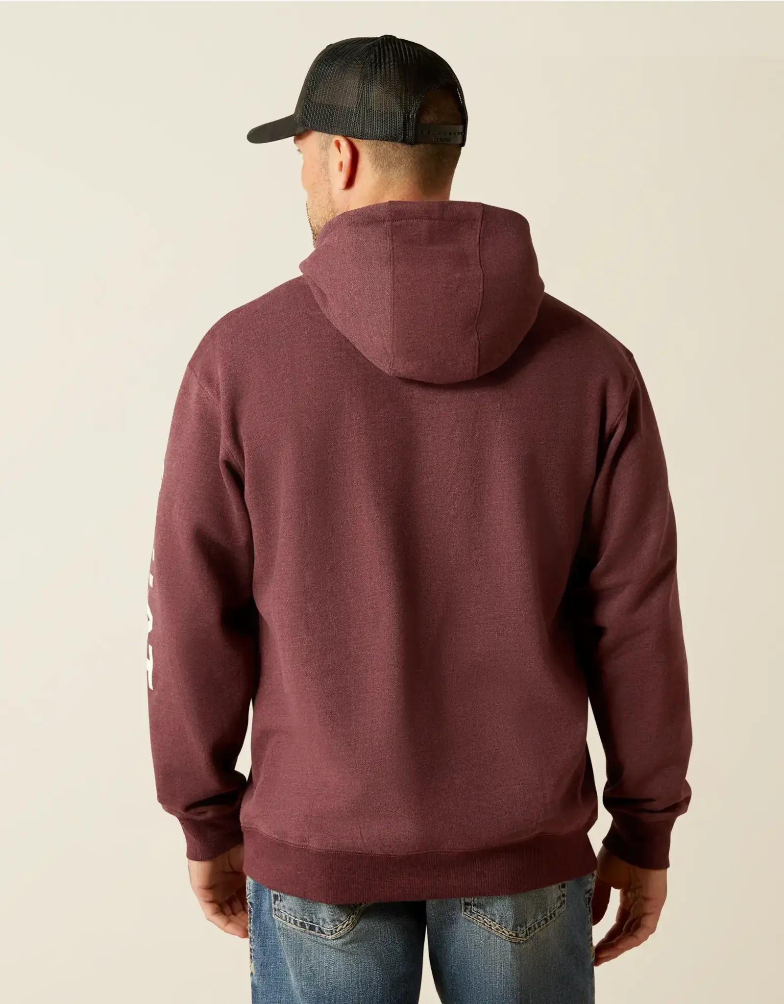 Ariat Mens Ariat Heather Burgundy Logo Pullover Hooded Sweatshirt