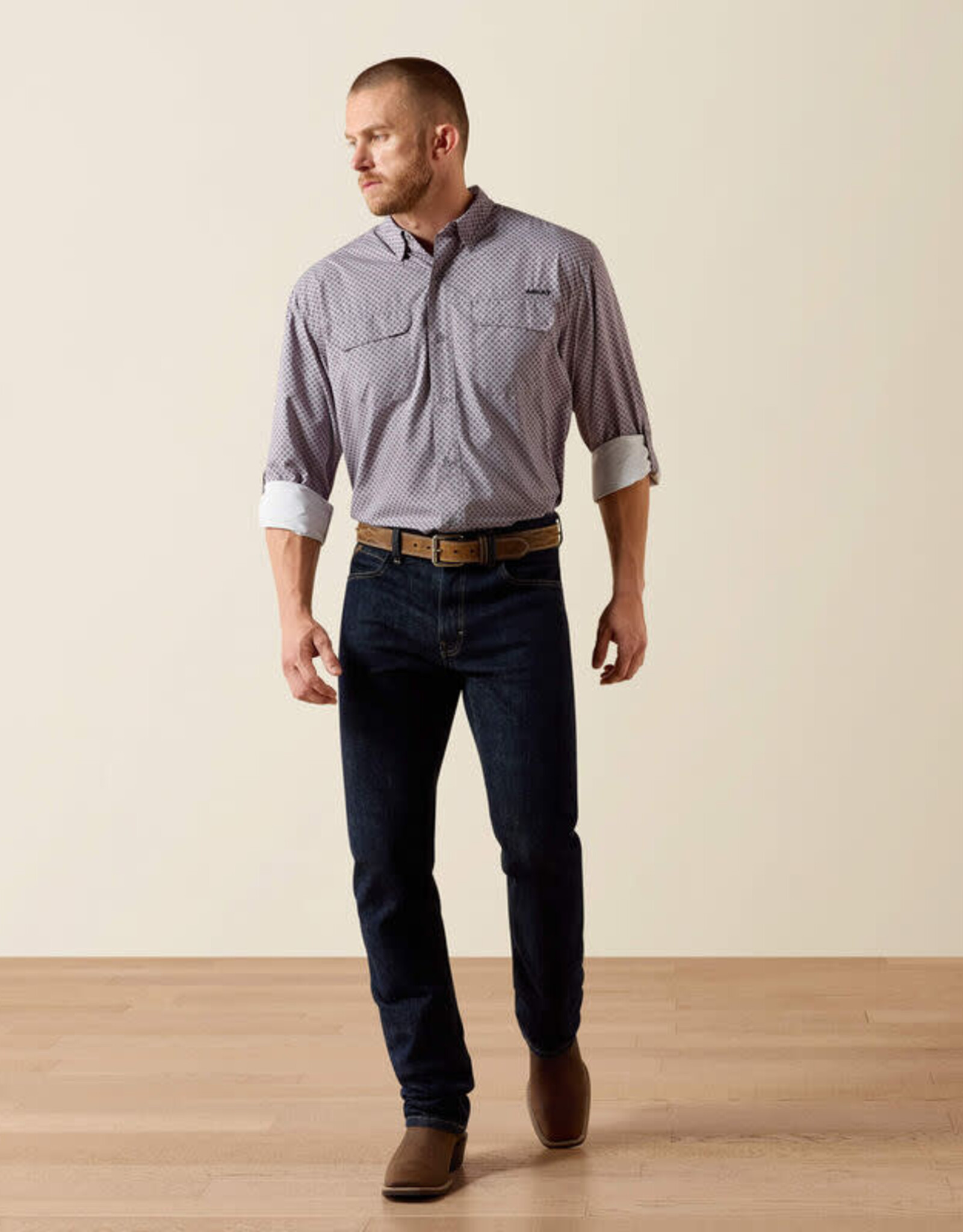 Ariat Mens Ariat Grey Printed VentTEK Outbound Classic Fit Shirt