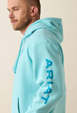 Ariat Mens Ariat Heather Aqua Blue Logo Pullover Hooded Sweatshirt