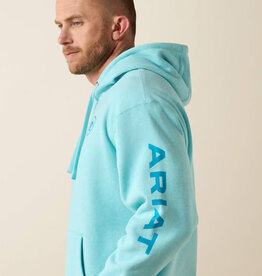 Ariat Mens Ariat Heather Aqua Blue Logo Pullover Hooded Sweatshirt