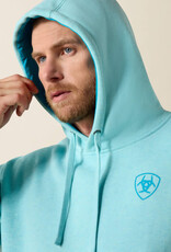 Ariat Mens Ariat Heather Aqua Blue Logo Pullover Hooded Sweatshirt