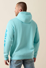 Ariat Mens Ariat Heather Aqua Blue Logo Pullover Hooded Sweatshirt
