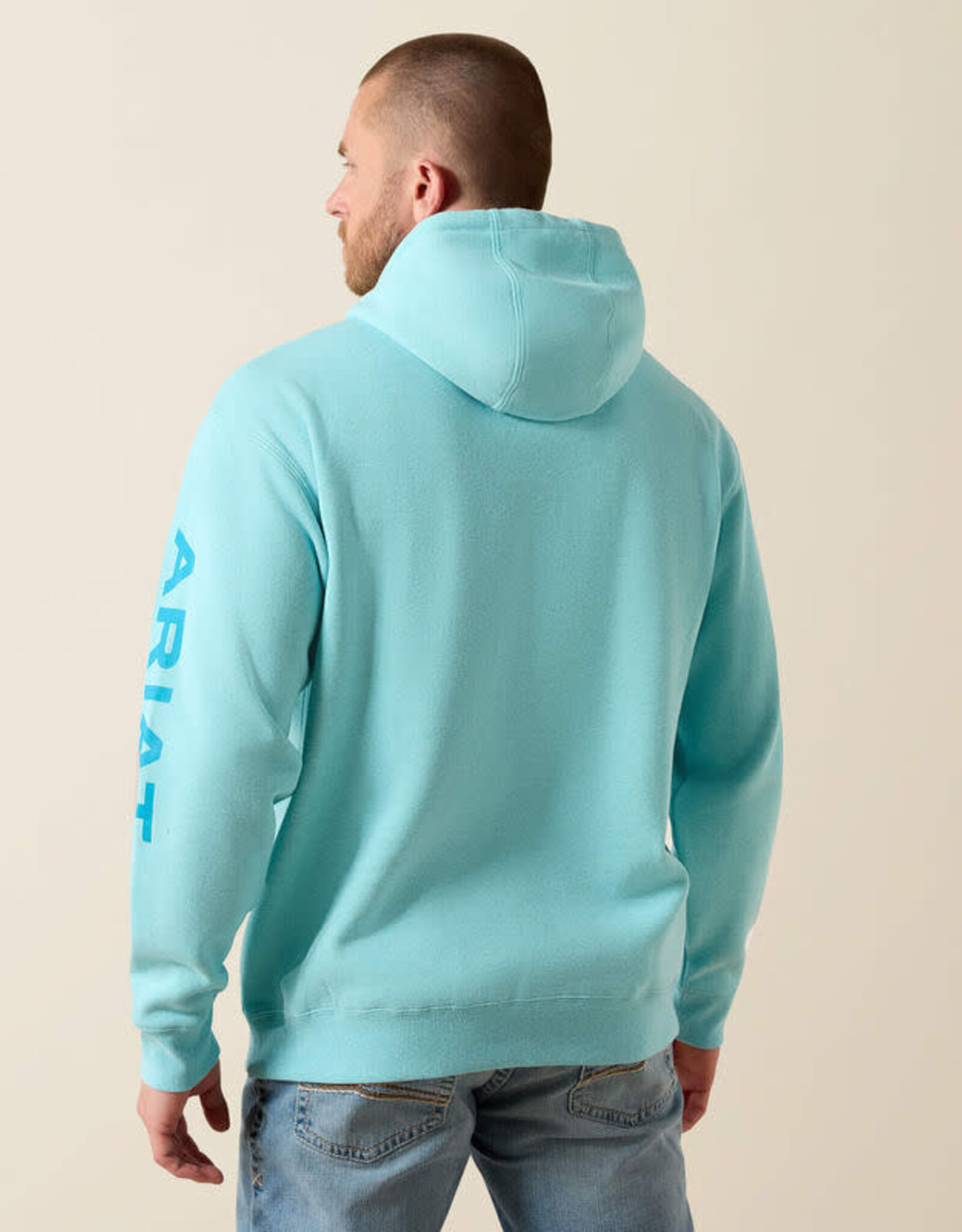 Ariat Mens Ariat Heather Aqua Blue Logo Pullover Hooded Sweatshirt