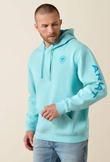 Ariat Mens Ariat Heather Aqua Blue Logo Pullover Hooded Sweatshirt