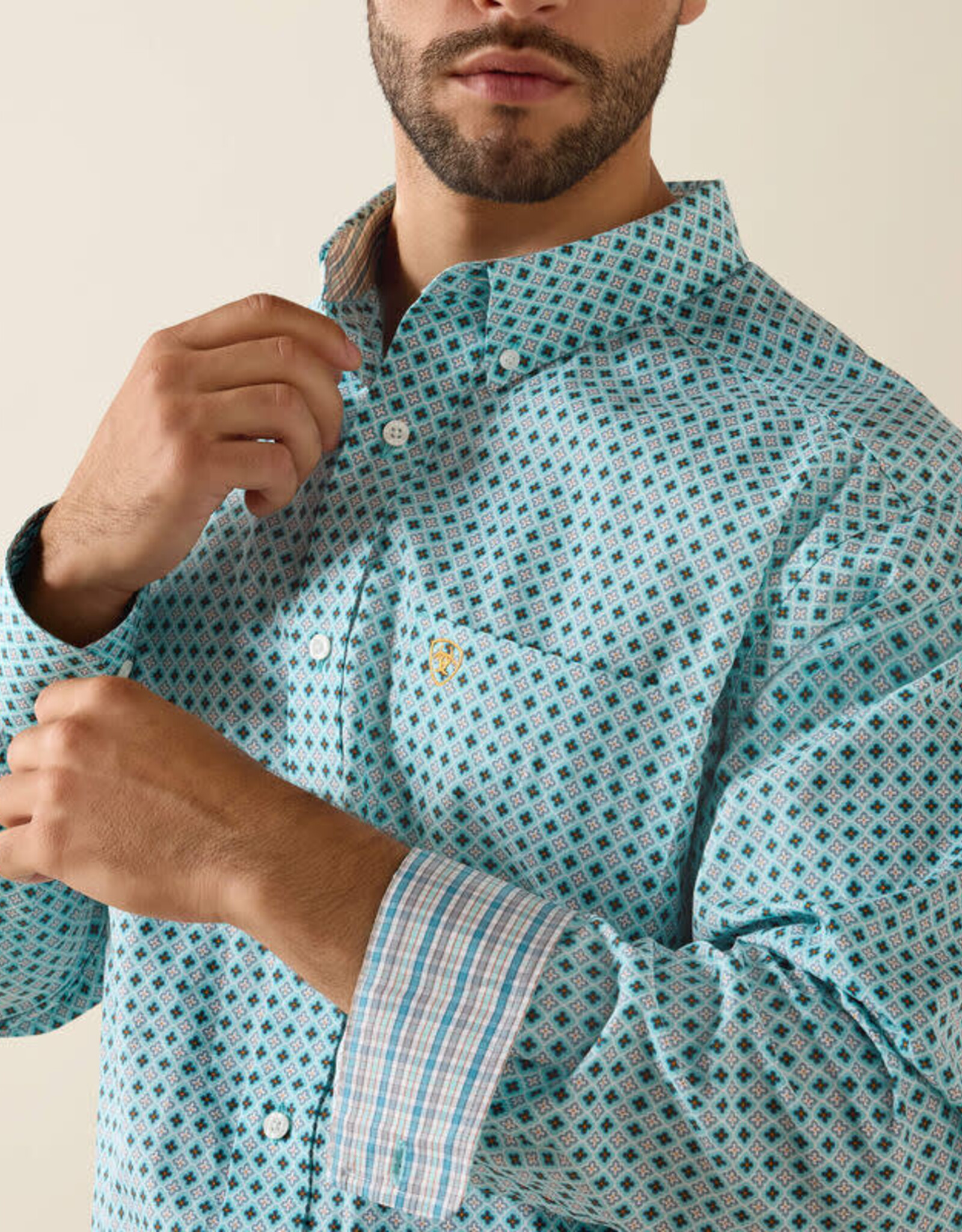 Ariat Mens Ariat Printed Wrinkle Free Classic Fit Long Sleeve Western Button Shirt