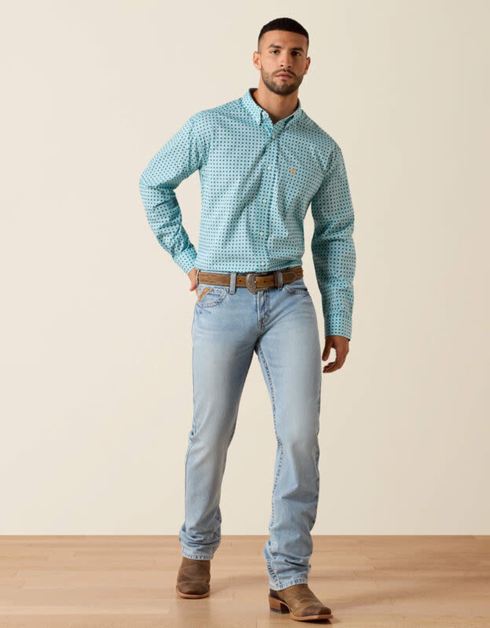 Ariat Mens Ariat Printed Wrinkle Free Classic Fit Long Sleeve Western Button Shirt