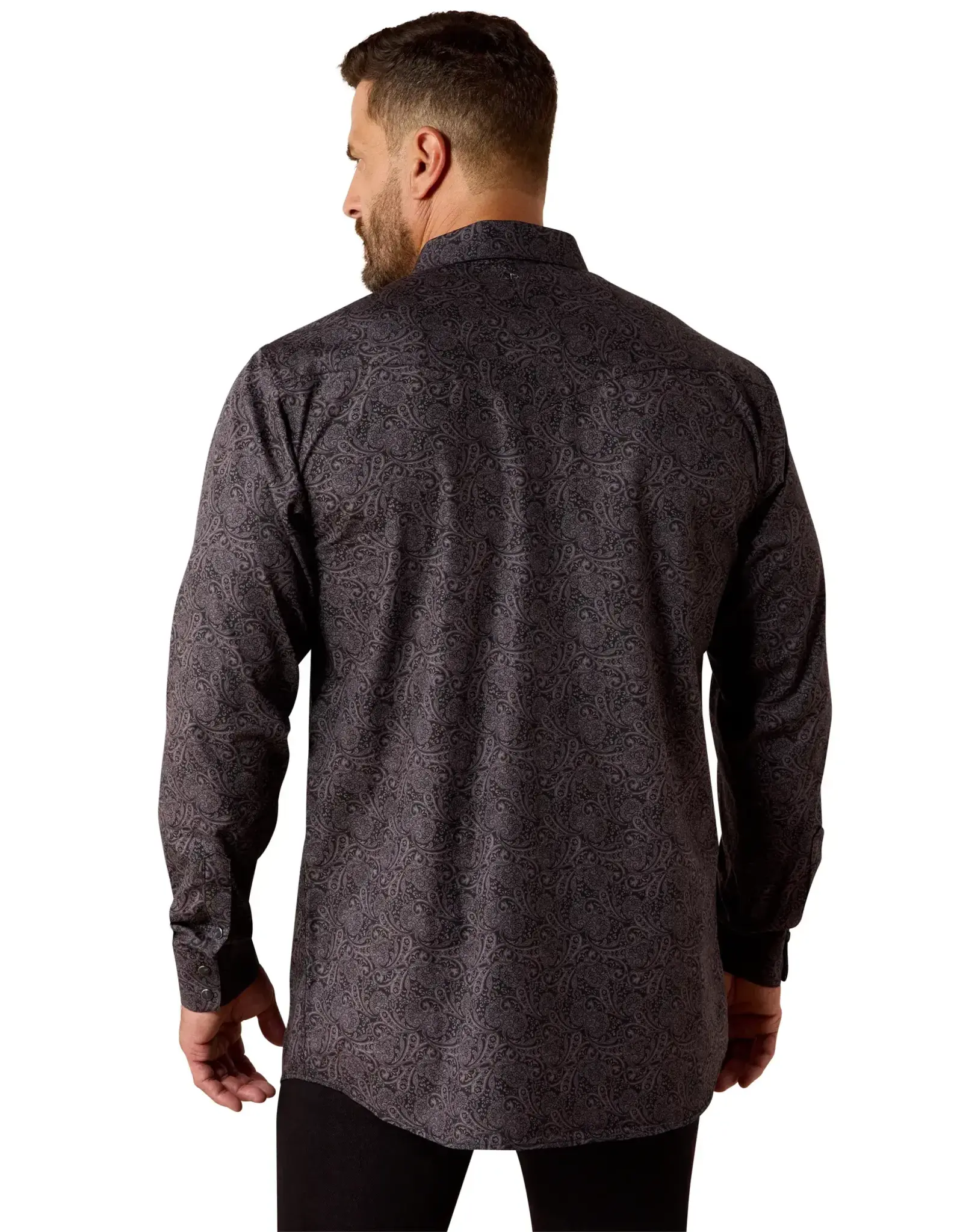 Ariat Mens Ariat Retro Black Paisley Wrinkle Free Fitted Long Sleeve Western Snap Shirt