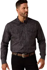 Ariat Mens Ariat Retro Black Paisley Wrinkle Free Fitted Long Sleeve Western Snap Shirt