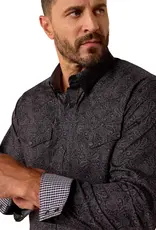 Ariat Mens Ariat Retro Black Paisley Wrinkle Free Fitted Long Sleeve Western Snap Shirt