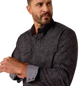 Ariat Mens Ariat Retro Black Paisley Wrinkle Free Fitted Long Sleeve Western Snap Shirt
