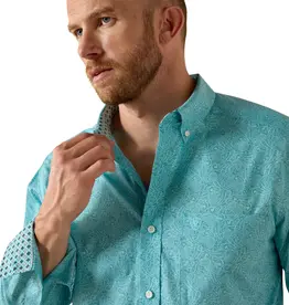 Ariat Mens Ariat Turquoise Paisley Wrinkle Free Fitted Western Button Shirt