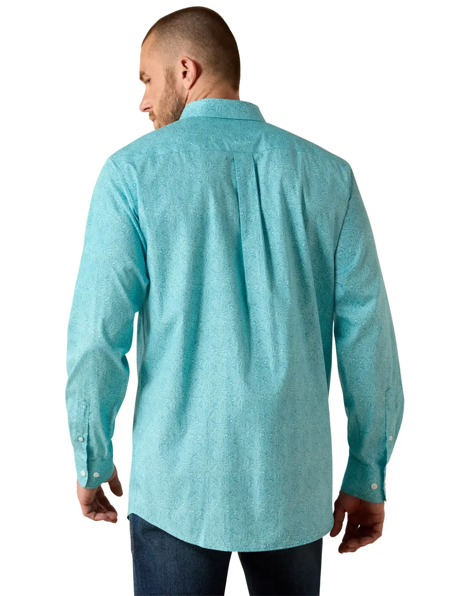 Ariat Mens Ariat Turquoise Paisley Wrinkle Free Fitted Western Button Shirt