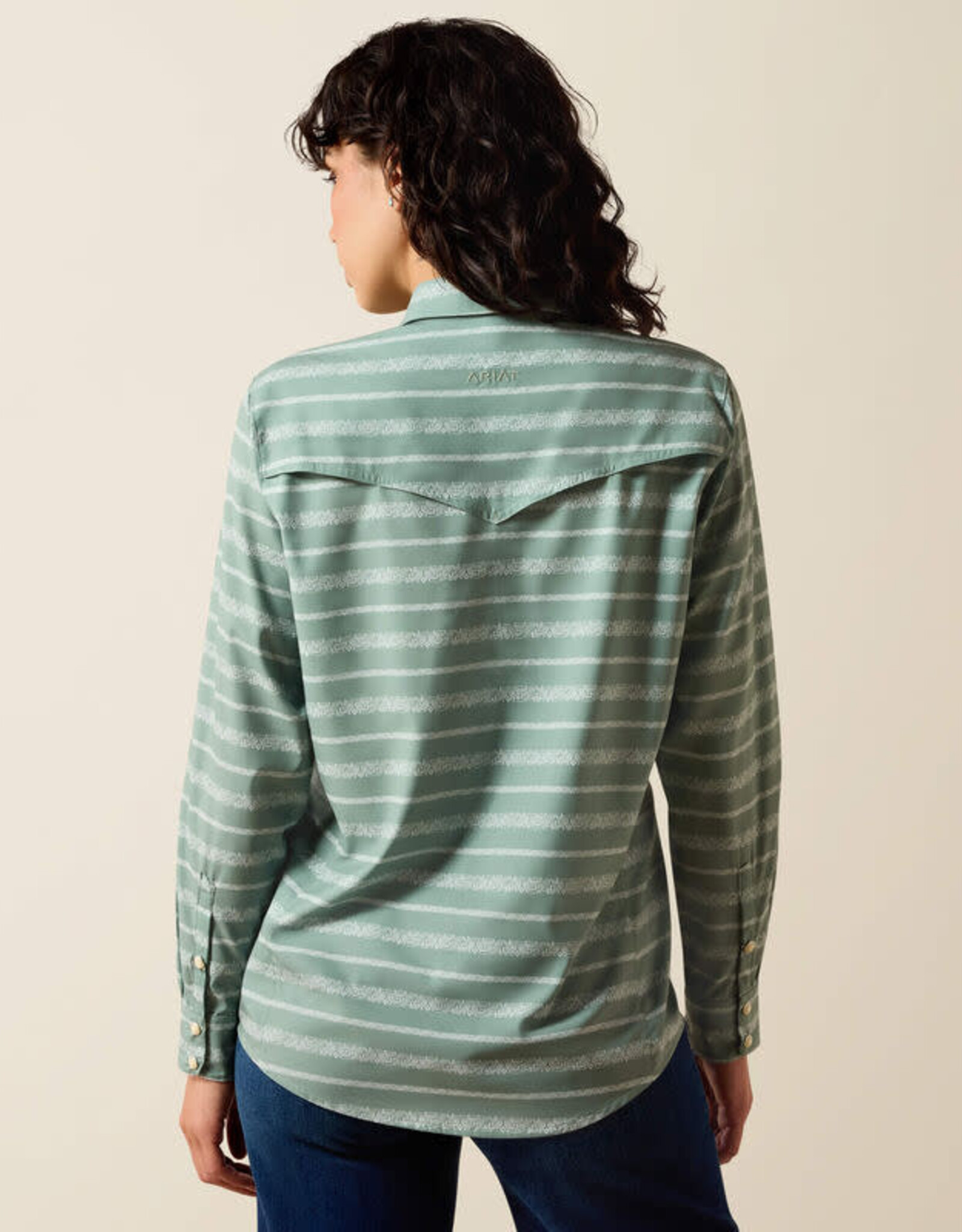 Ariat Womens Ariat Green Paisley Stripe Long Sleeve Western VentTEK Snap Shirt