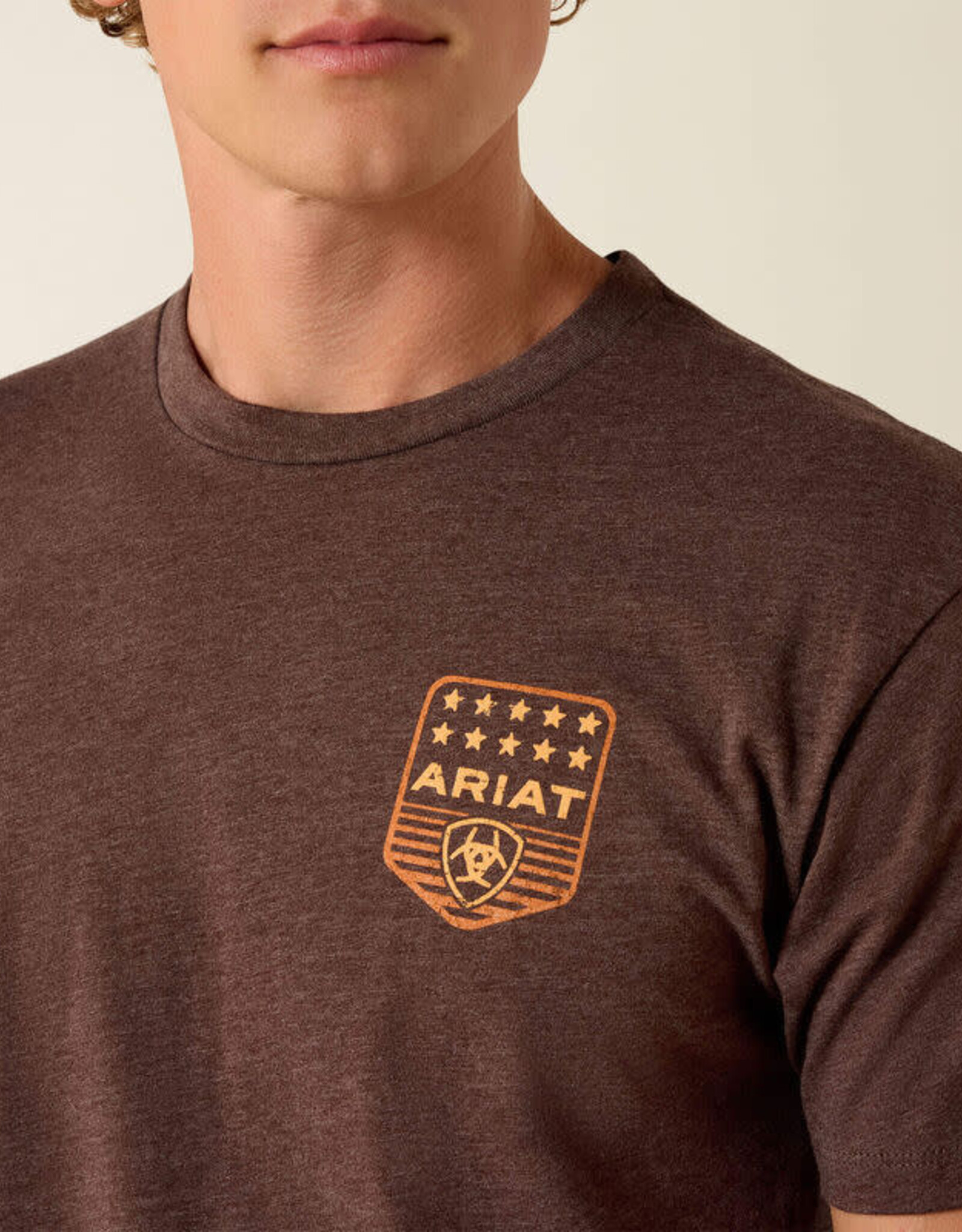 Ariat Mens Ariat Heather Brown Stripe Patriotic Badge T-Shirt
