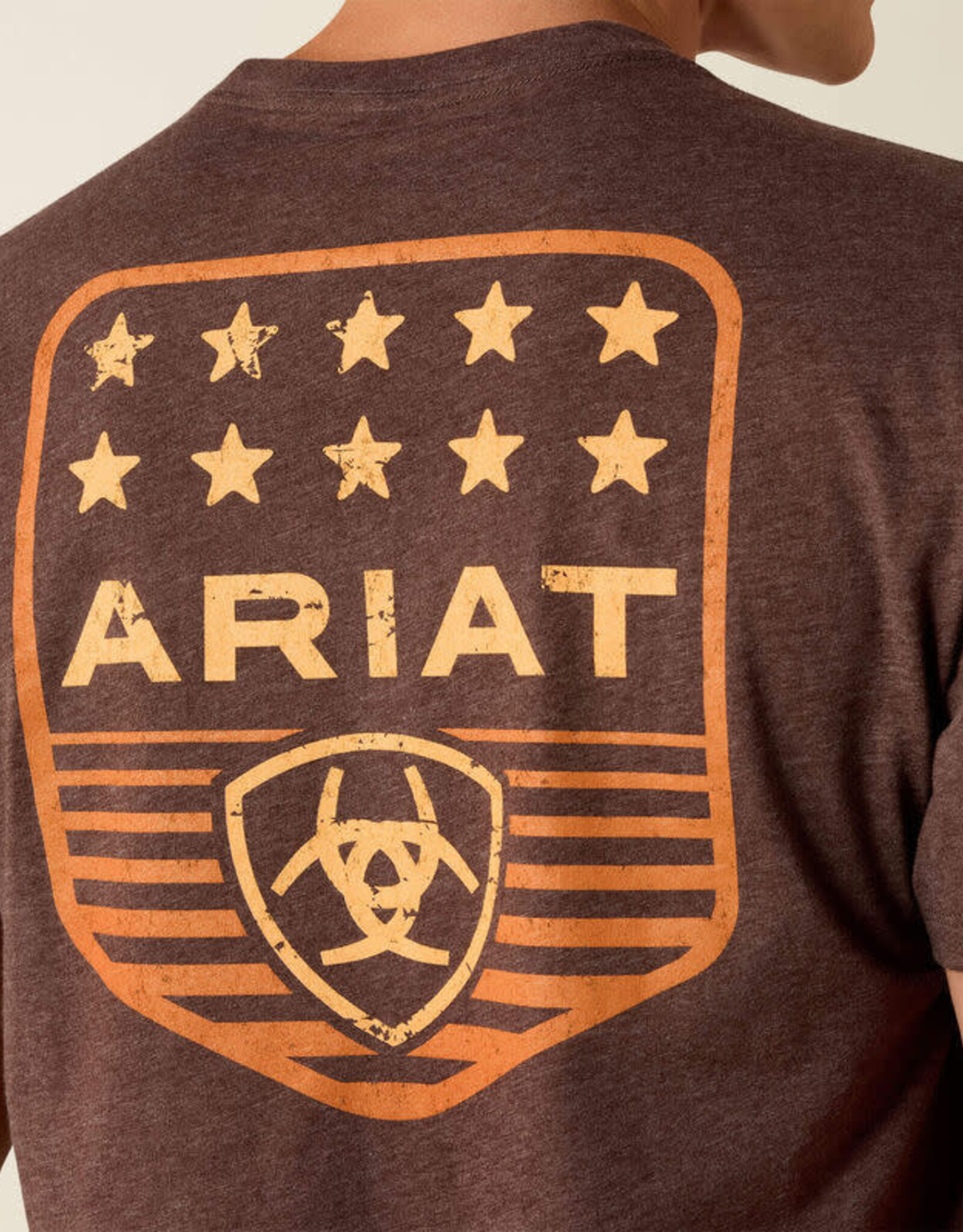 Ariat Mens Ariat Heather Brown Stripe Patriotic Badge T-Shirt